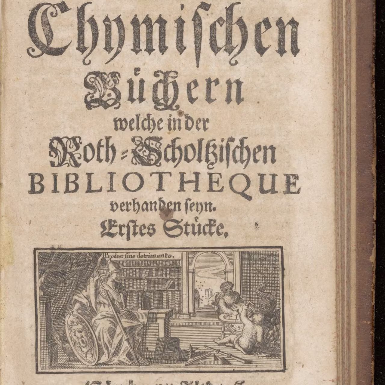 Minerva in a library with putti studying a globe, from Chemical Library, 1727