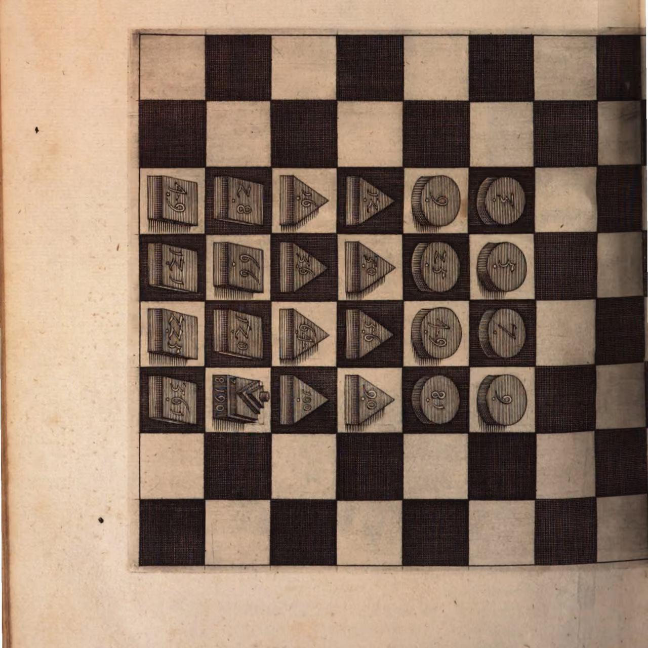 Copperplate engraving of Rithmomachia game board from Selenus, 1616